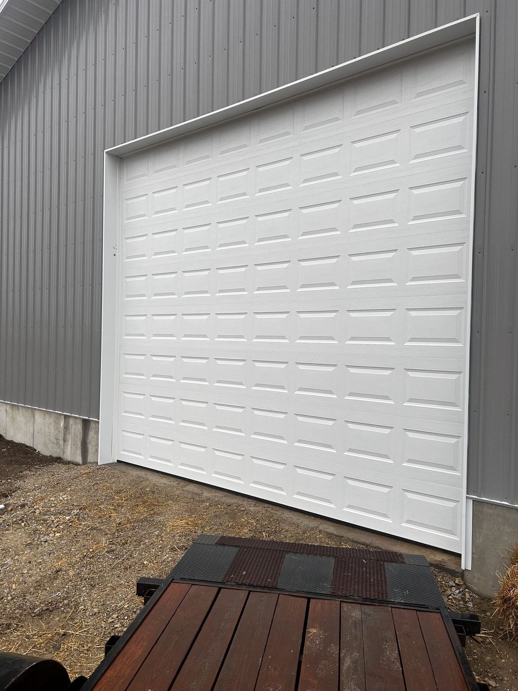 Sectional door on a steel building